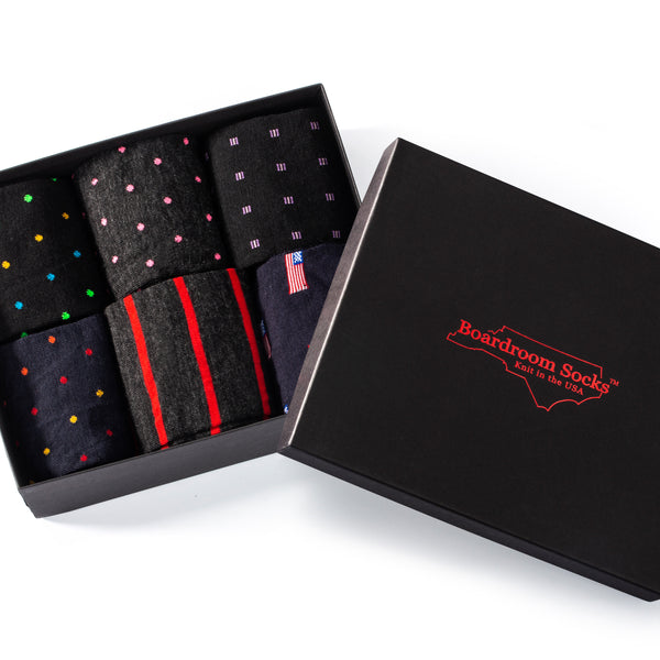 Merino Wool Mid-Calf Patterned Dress Socks - 6 Pair Gift Box ...