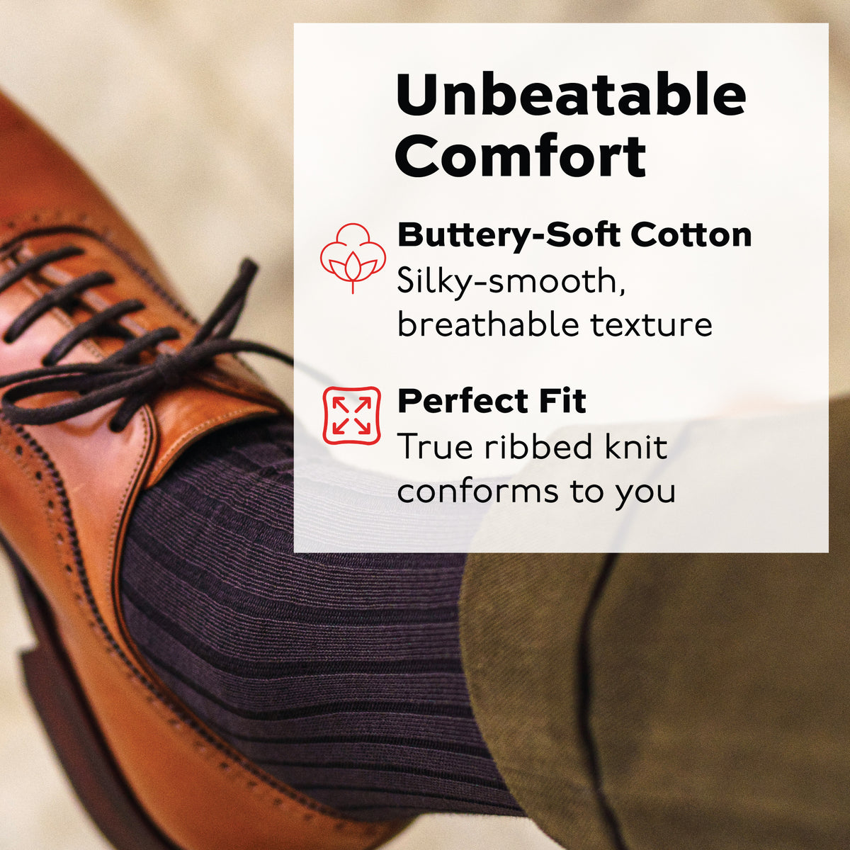 man wearing Brown Cotton Over the Calf Dress Socks with green pants and brown shoes