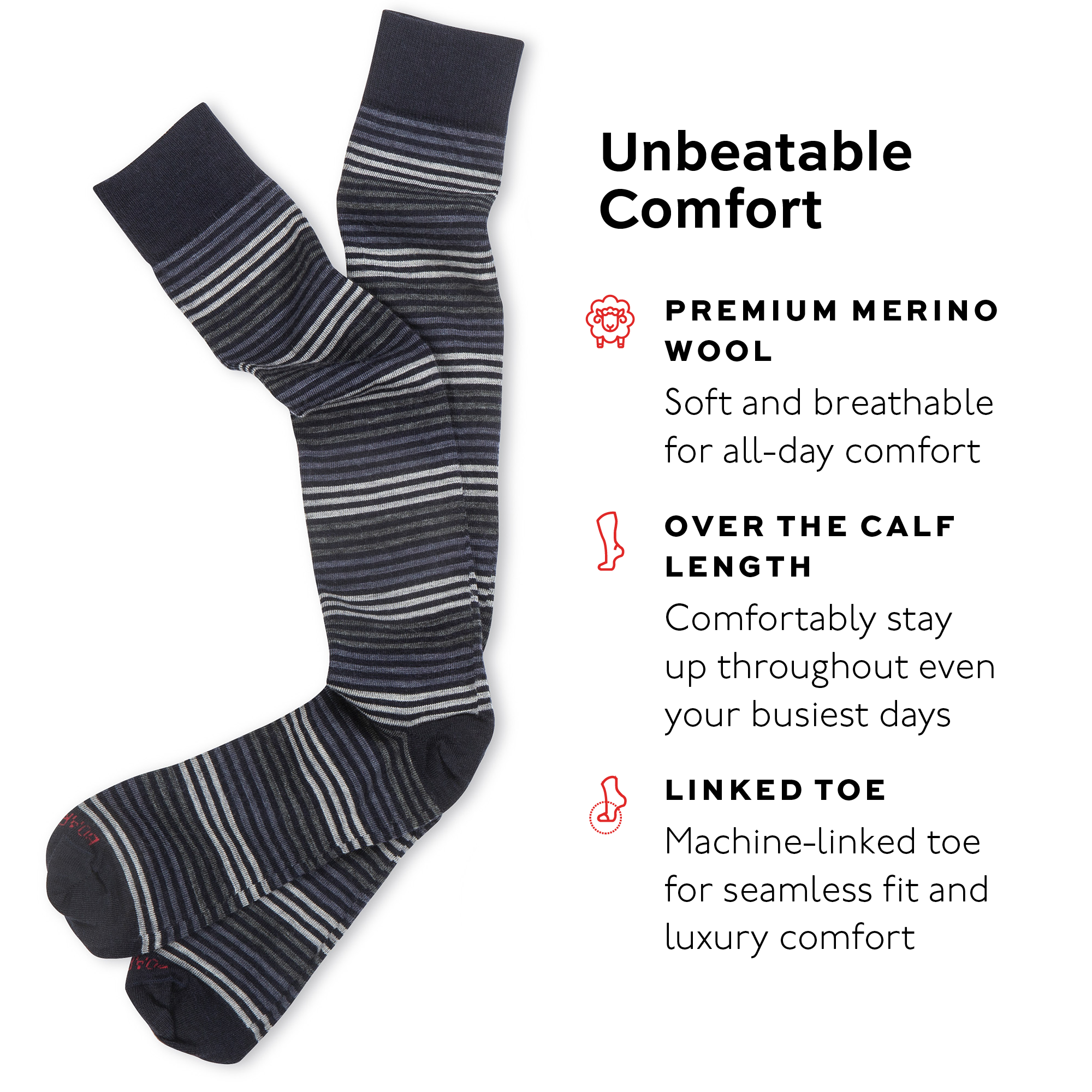 Navy Wool Over the Calf Dress Socks with Grey Horizontal Stripes | Merino Wool Dress Socks by Boardroom Socks Navy Wool Over the Calf Dress Socks with Grey Horizontal Stripes | Merino Wool Dress Socks by Boardroom Socks