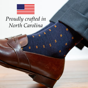 navy and orange dress socks made in the USA