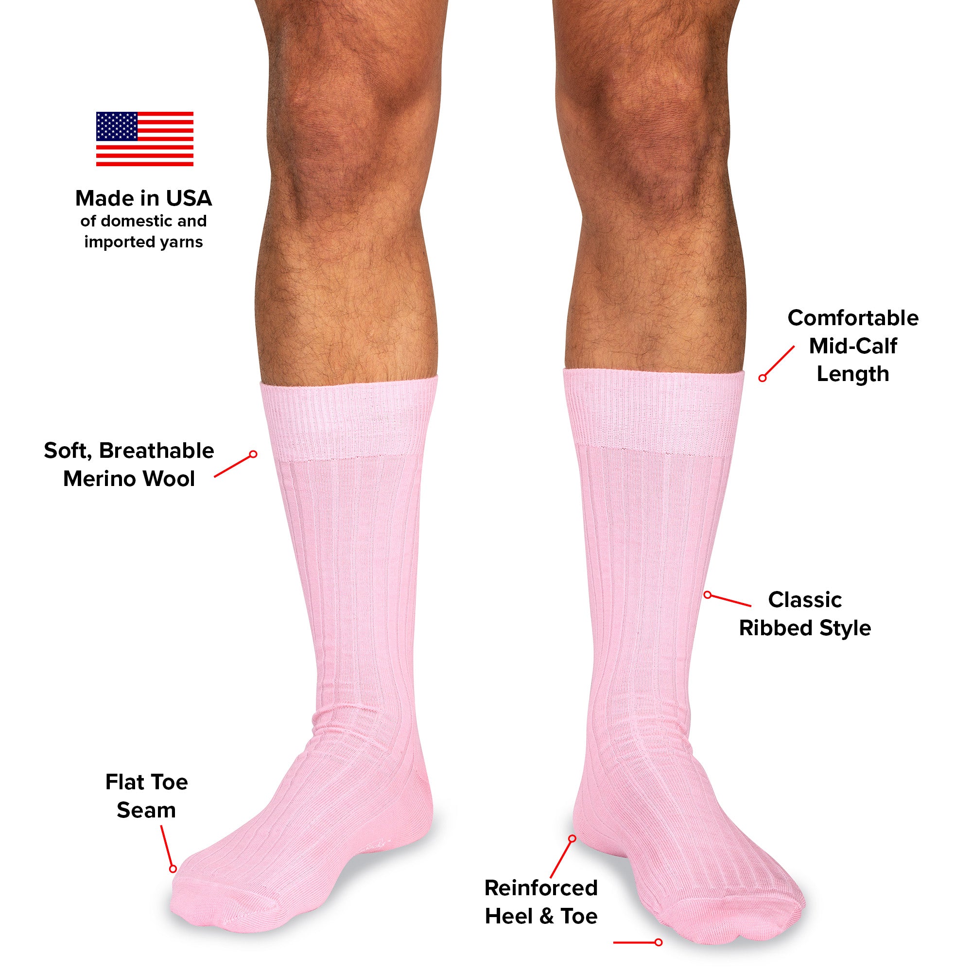 Pink Merino Wool Mid Calf Dress Socks - Boardroom Socks Pink Merino Wool Mid Calf Dress Socks - Boardroom Socks
