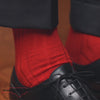 video showcasing bright red cotton dress socks from Boardroom Socks
