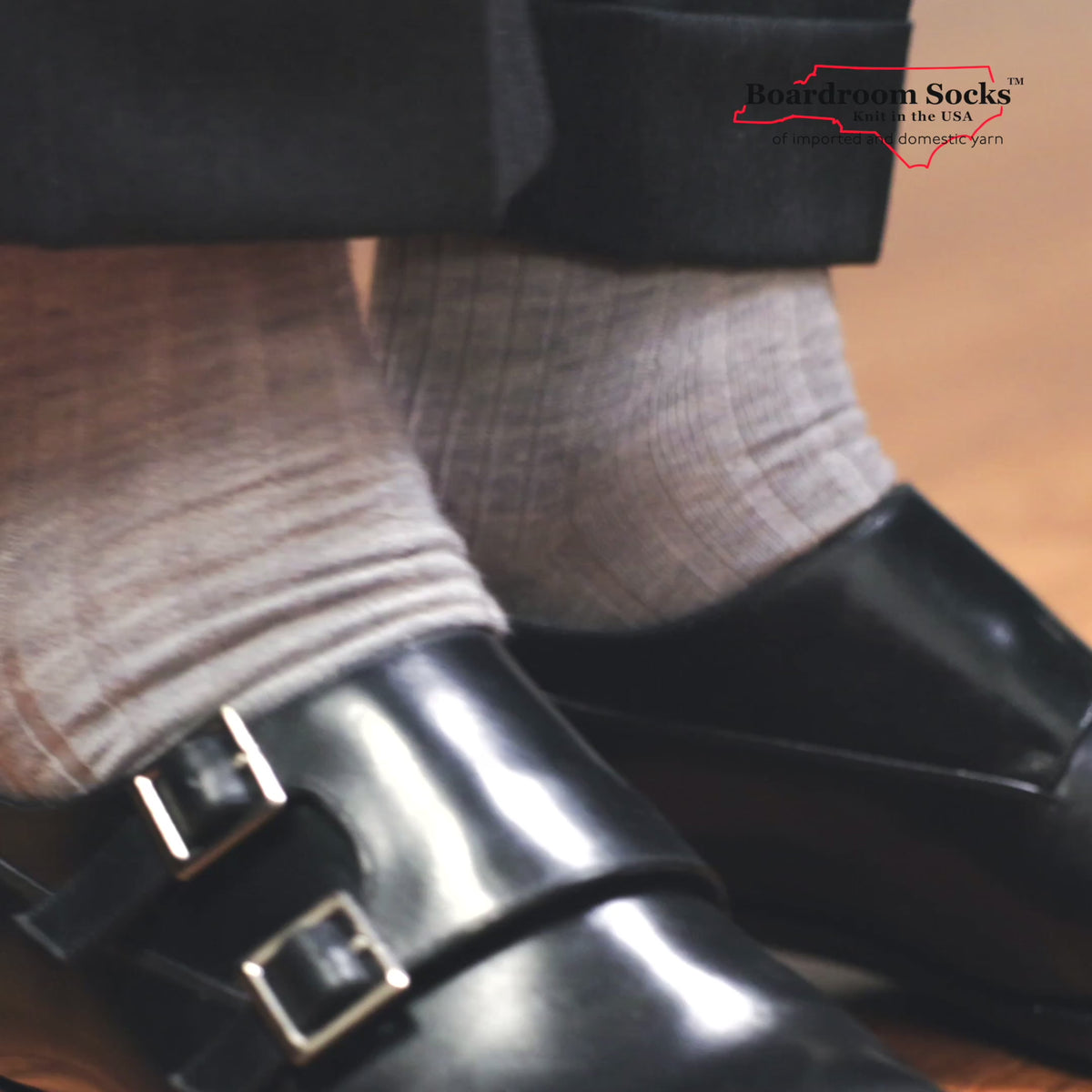 video overview of light grey heather merino wool dress socks from Boardroom Socks