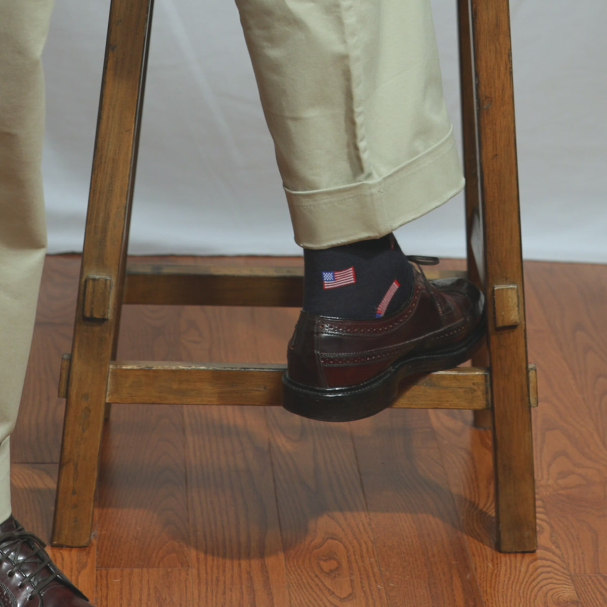 video highlighting American flag dress socks