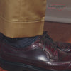 blue heather merino wool dress socks with khaki slacks and burgundy wingtips