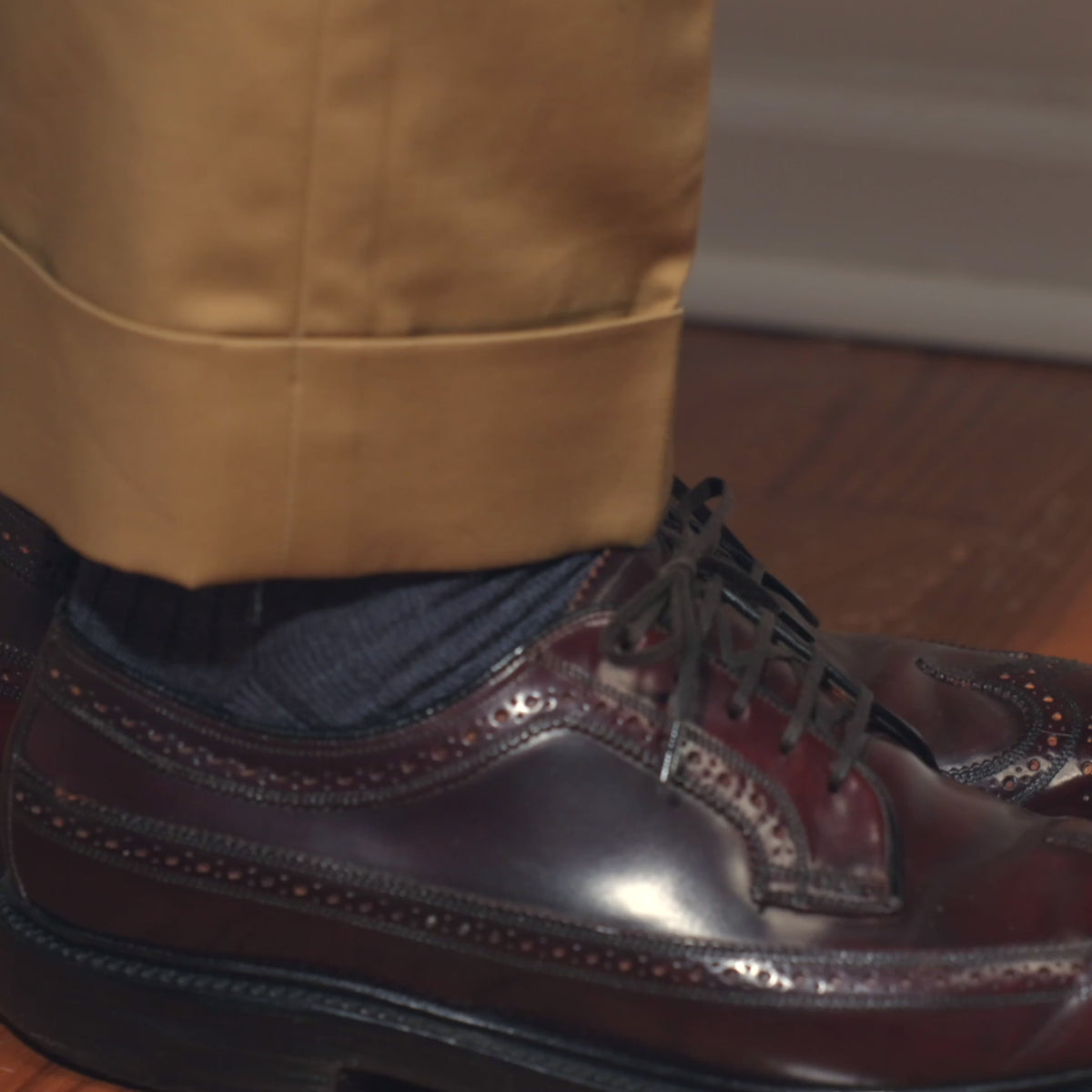video highlight of denim heather merino wool dress socks from Boardroom Socks