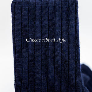 texture of wool ribbed knit navy dress socks for men