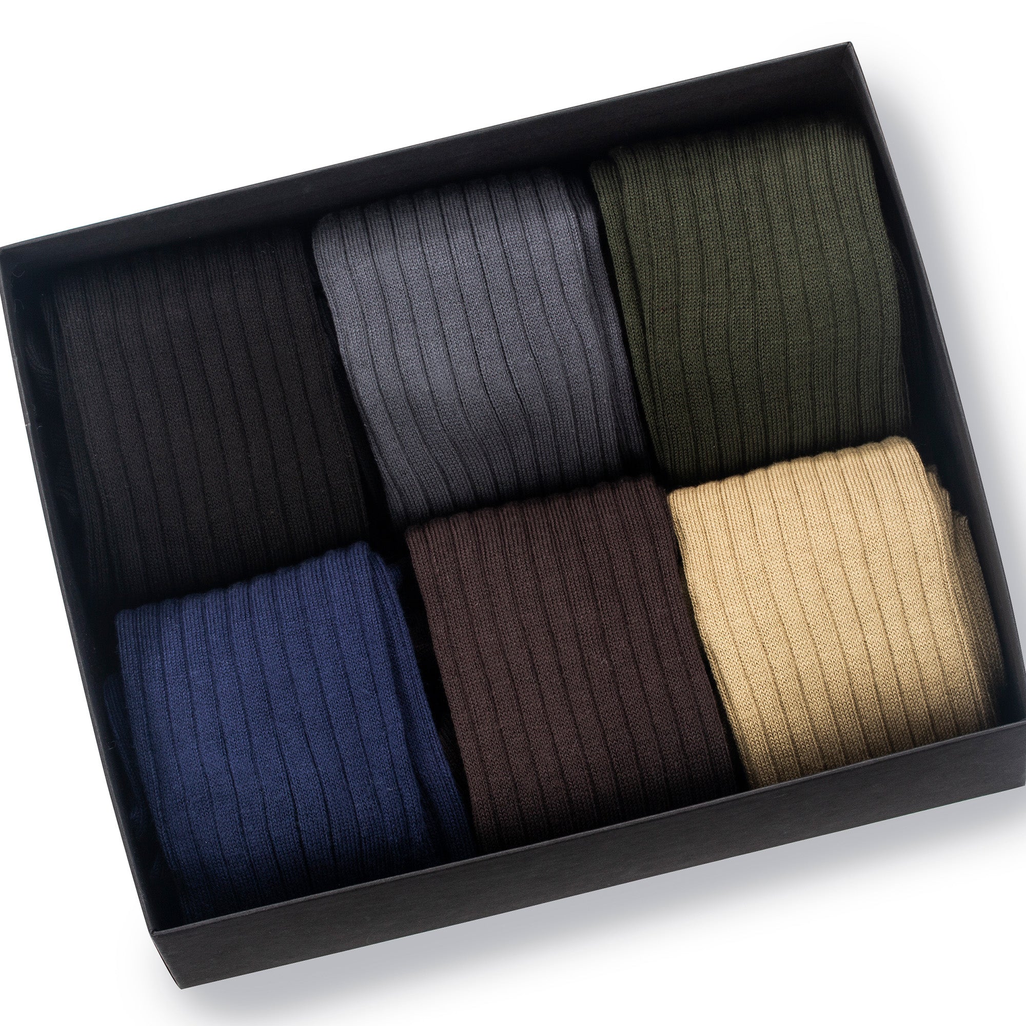 six pairs of mid-calf cotton dress socks in black gift box