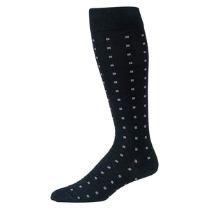 Black Over the Calf Wool Dress Socks with Purple Patterns