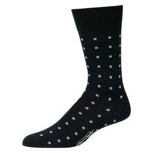 Black Mid-Calf Length Wool Dress Socks Decorated with Purple Squares