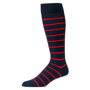 Navy Blue Over the Calf Dress Socks with Red Stripes