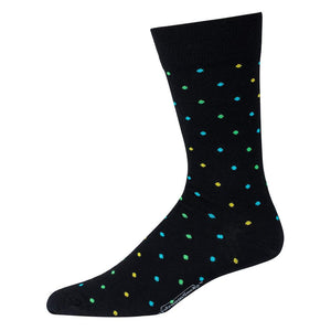 Black Merino Wool Mid-Calf Dress Socks Decorated with Colorful Polka Dots
