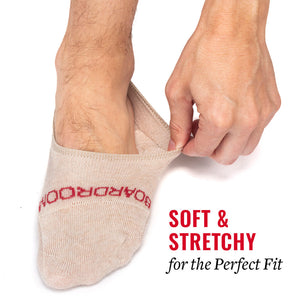model showing the stretch in Boardroom Socks' no show socks