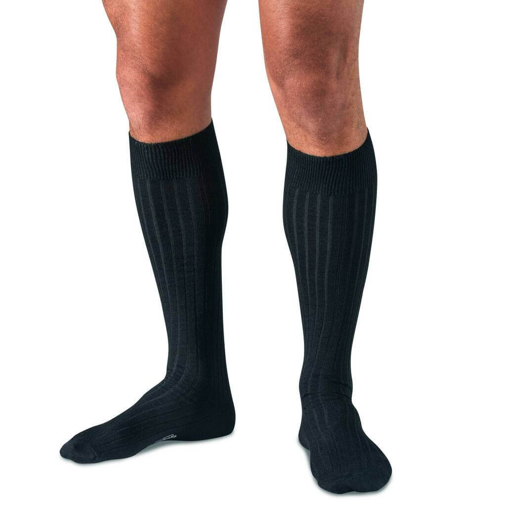 Black Merino Wool Over the Calf Dress Socks