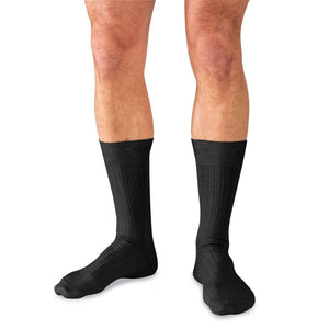 Man Wearing Mid-Calf Length Black Dress Socks