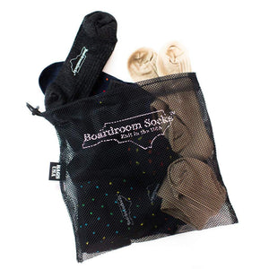Small Black Mesh Laundry Bag Filled with Dress Socks