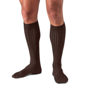 Brown Over the Calf Merino Wool Dress Socks on Model