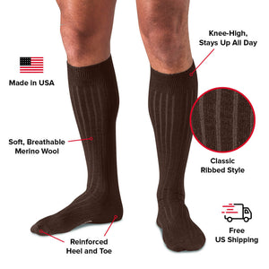 Brown Merino Wool Over the Calf Dress Socks Infographic