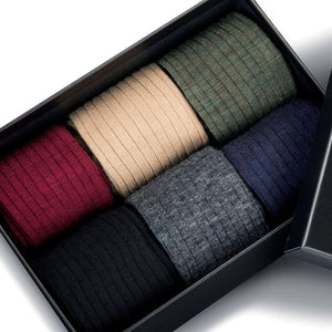 Six Pairs of Merino Wool Over the Calf Dress Socks in a Sleek Gift Box