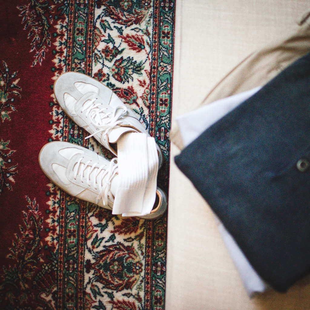 White Pima Cotton Dress Socks Inside German Army Trainers