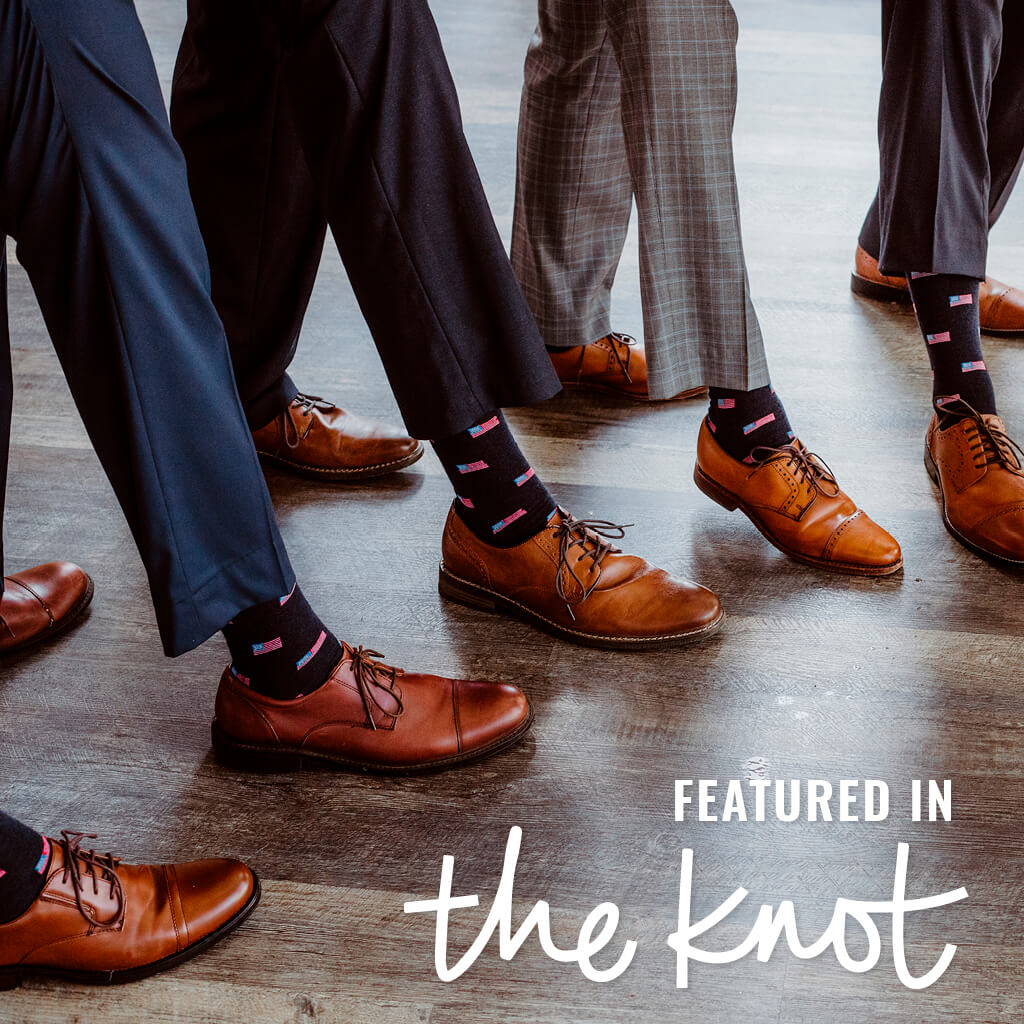 Groomsmen wearing American flag dress socks