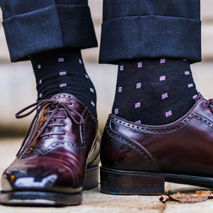 black and purple patterned wool dress socks for men