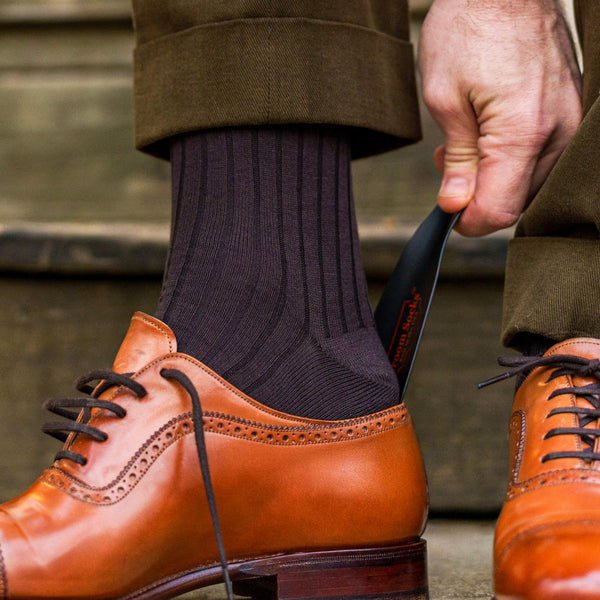 Brown Cotton Mid Calf Dress Socks