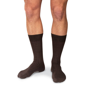 brown cotton mid-calf dress socks for men