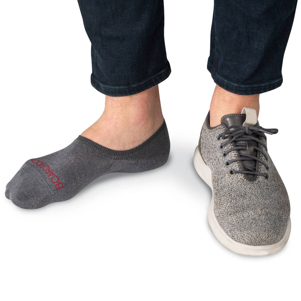 grey merino wool no show socks with sneakers and dark denim