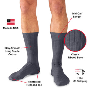 infographic showing grey half calf cotton dress socks