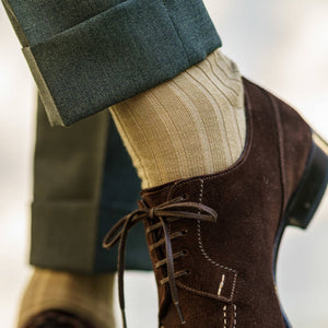 khaki wool dress socks with brown suede shoes