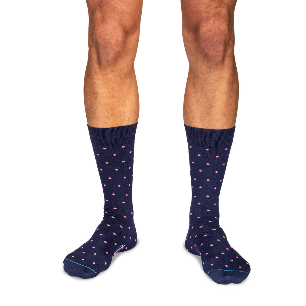 Boardroom Socks - Pink Dots on Navy Cotton Mid Calf Boardroom Socks - Pink Dots on Navy Cotton Mid Calf