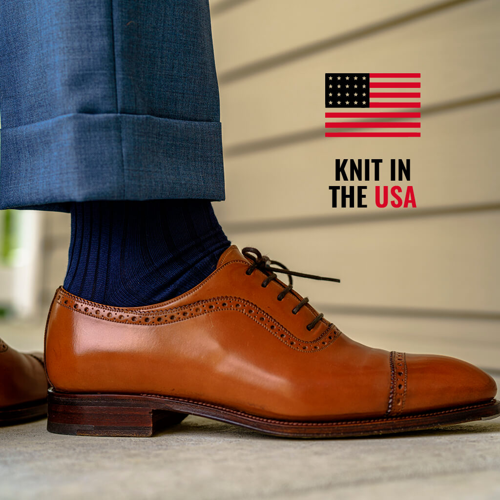 Navy Cotton Mid Calf Dress Socks