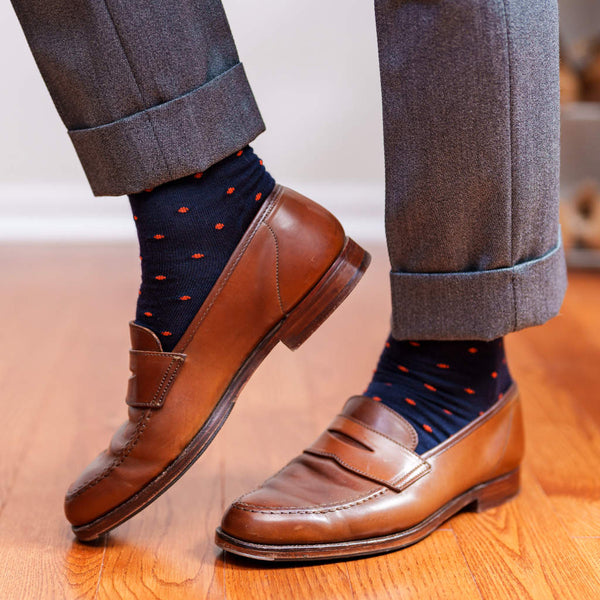 open lace back dress Orange Dots on Dark Navy Merino Wool Over the Calf Dress Socks