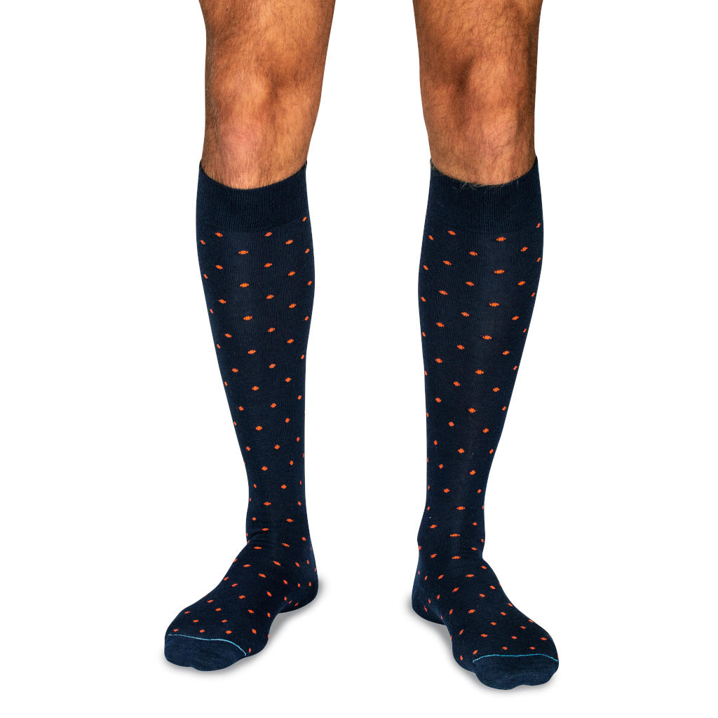 Orange Dots on Navy Merino Wool Over the Calf Dress Socks Orange Dots on Navy Merino Wool Over the Calf Dress Socks