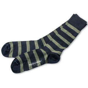 pair of olive and navy striped dress socks