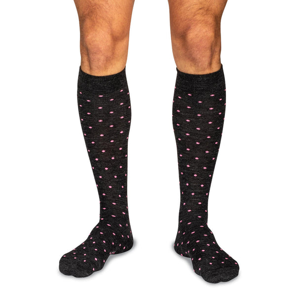 Pink Dots on Charcoal Merino Wool Over the Calf Dress Socks | Boardroom ...