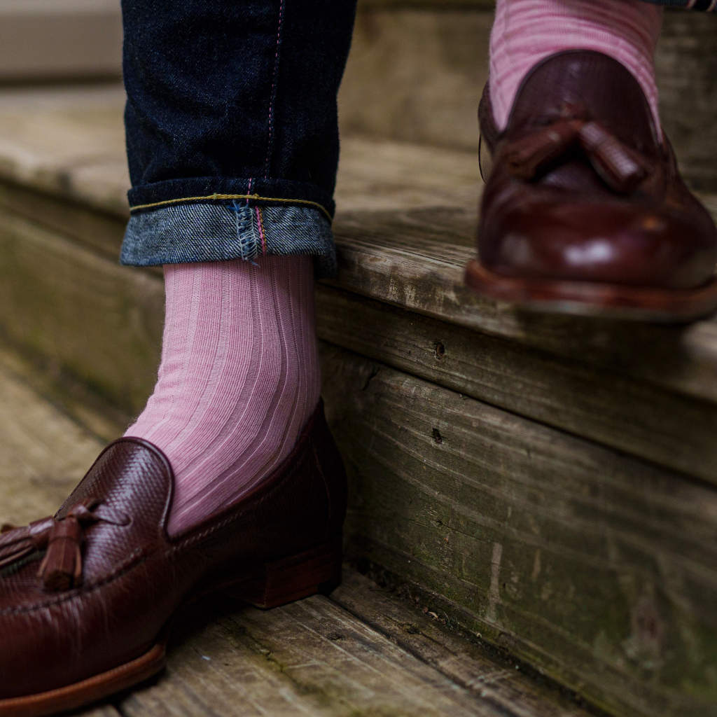 Pink Merino Wool Over the Calf Dress Socks - Boardroom Socks Pink Merino Wool Over the Calf Dress Socks - Boardroom Socks