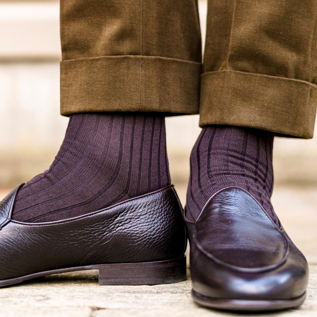 Brown Cotton Over the Calf Dress Socks