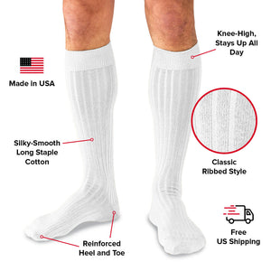 white dress socks infographic detailing features and benefits